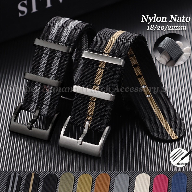 18mm 20mm 22mm Otan Nylon Pulseira De Relógio De Tecido Com Nervuras Esporte Militar Universal One Piece Loop Canvas Wat