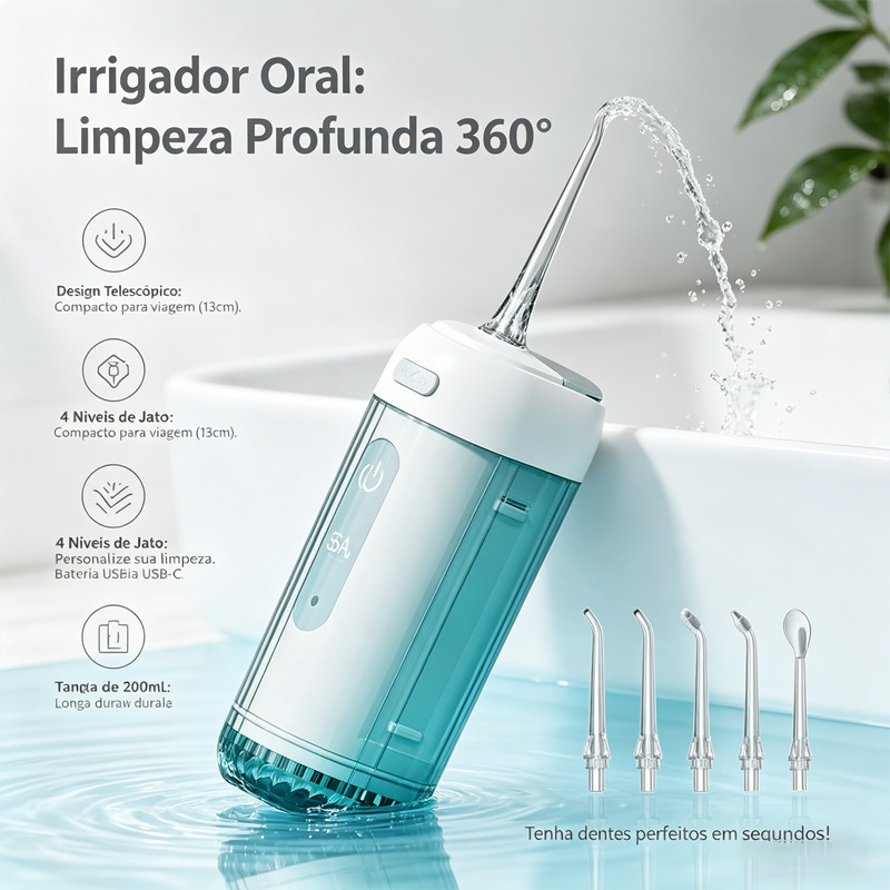 Jato De Água Bucal Limpador De Dentes Portátil Recarregável 5 Bicos Aparelho Ortodôntico em Oferta na Shopee