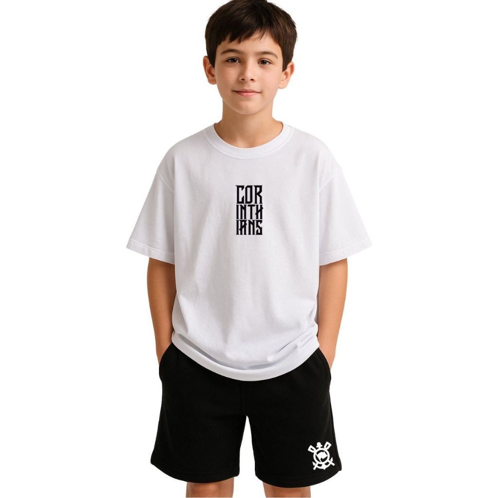 Kit Conjunto 2 Peças Camiseta e Short Moletom Infantil Juvenil Bermuda de Moletom Camisa 100% Algodão Premium