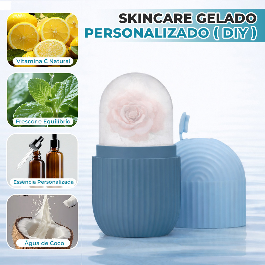 Massageador Facial de Gelo em Silicone para Drenagem Linfática, Rolo Skincare Anti-Inchaço e Olheiras
