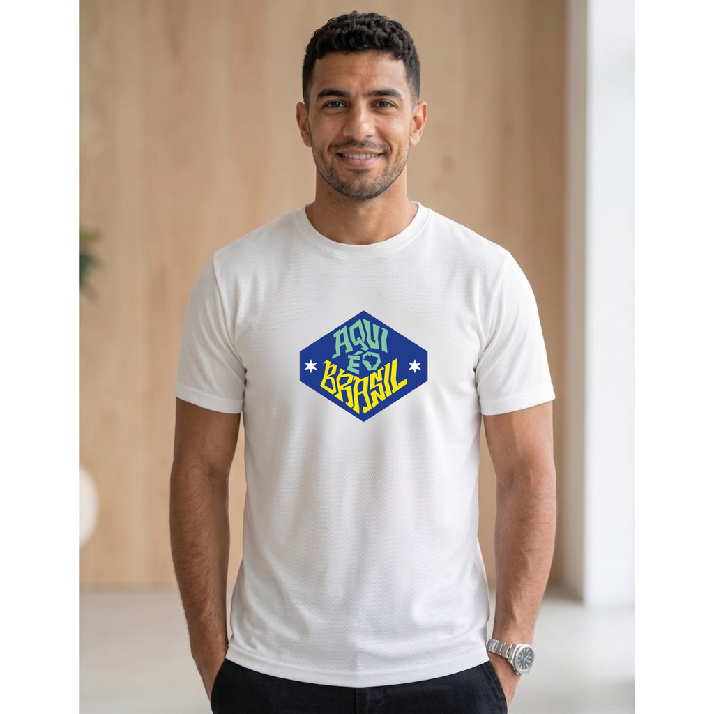 Camisa Branca Masculino Camiseta Estampa em DTF  Tecido Tipo Colmeia Confortável Esportiva