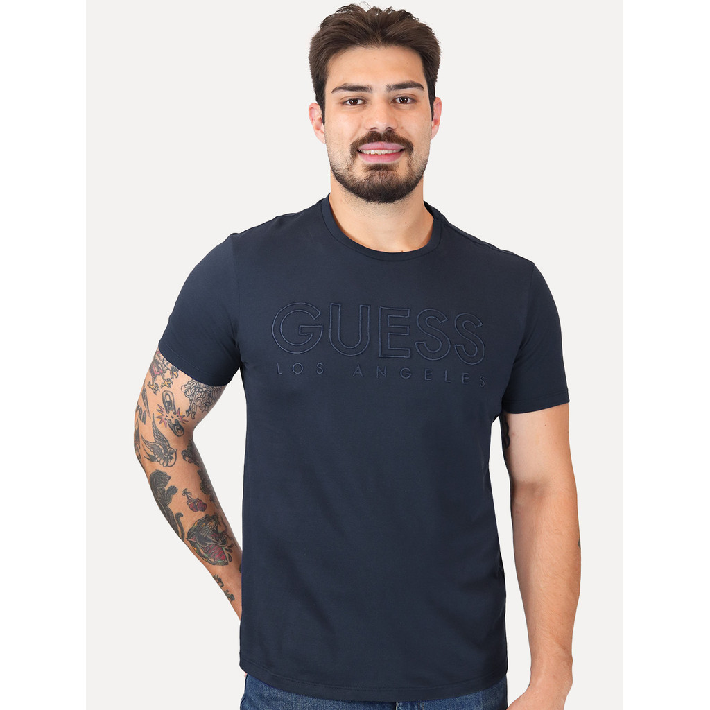 Camiseta Guess Original Big Logo Los Angeles Bordado Azul Marinho