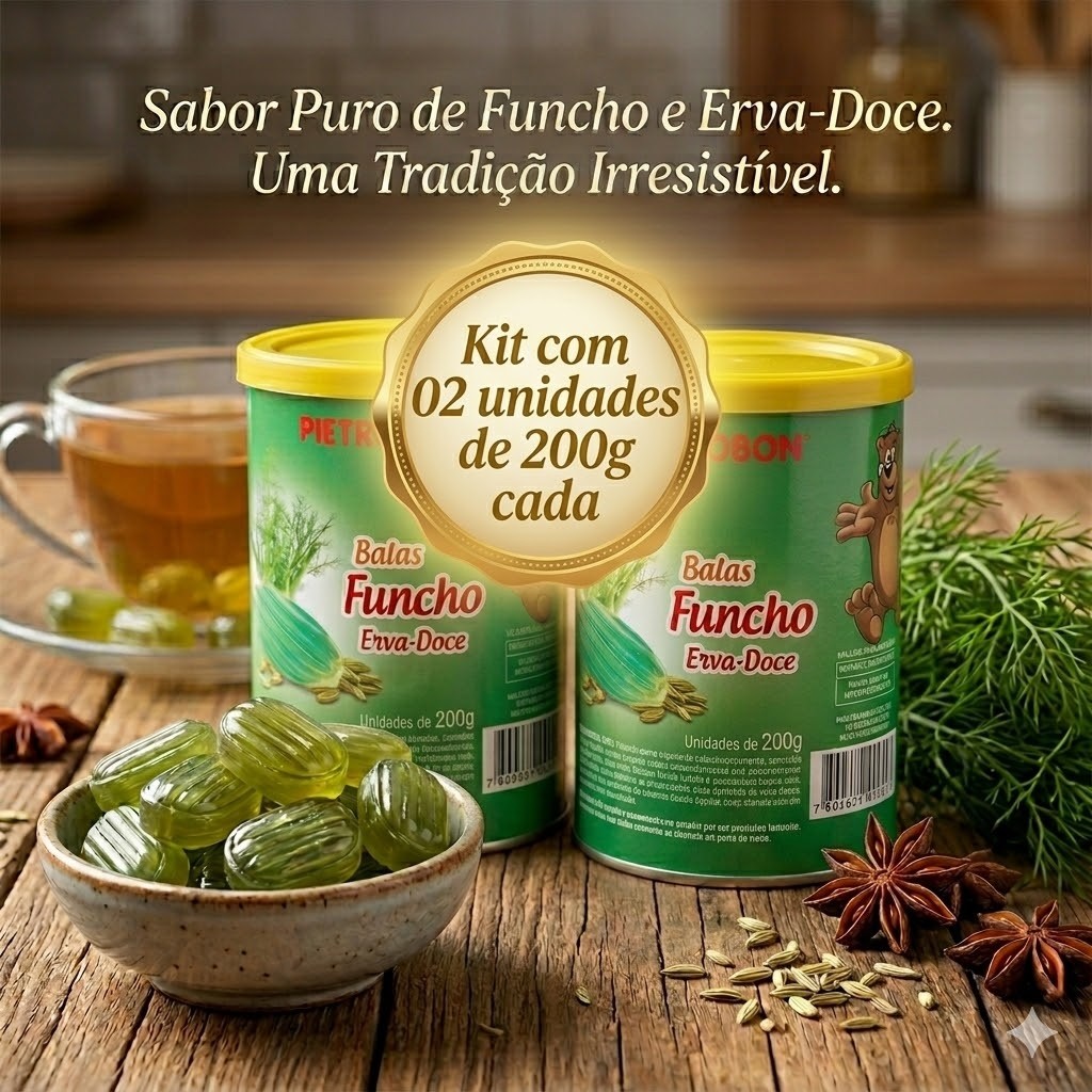 Kit 02 potes Bala de Funcho e Erva-doce Pietrobon 200g cada