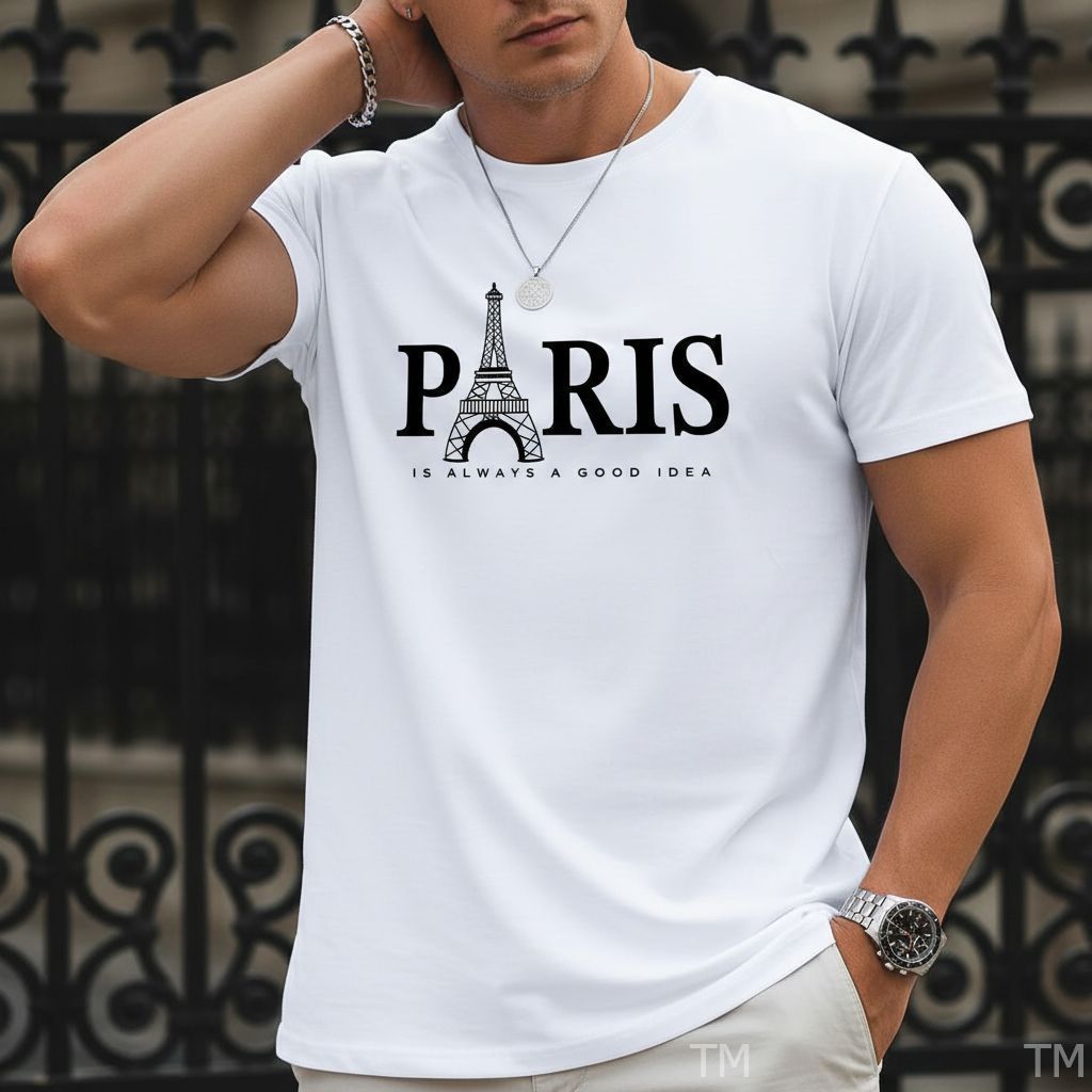 Camiseta Básica Estilosa Masculina Estampada Paris Torre Street Malha Respirável Academia