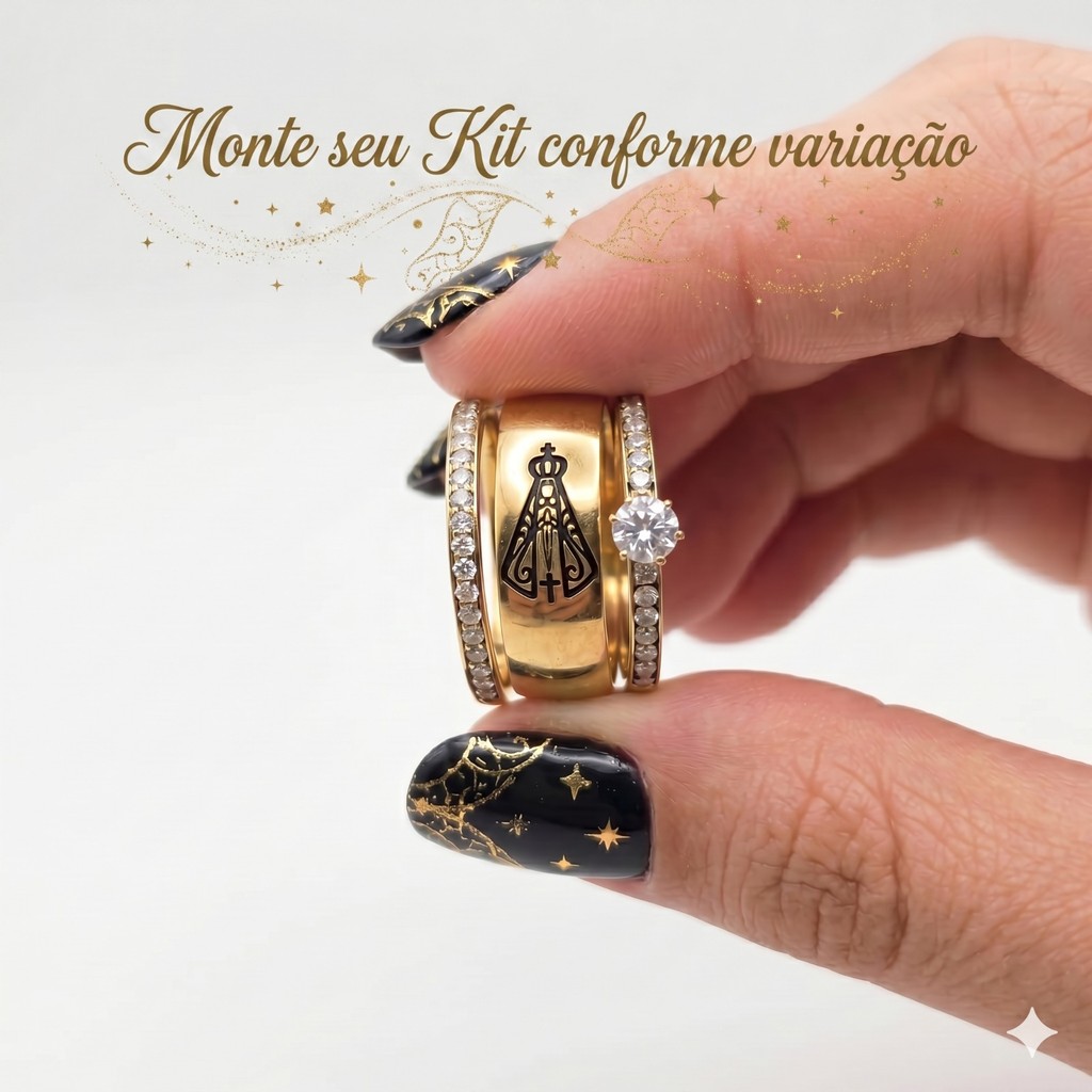 Aliança e anel Anéis unidade ou kit com Gravação religioso nossa senhora  nome e data (cod-23)