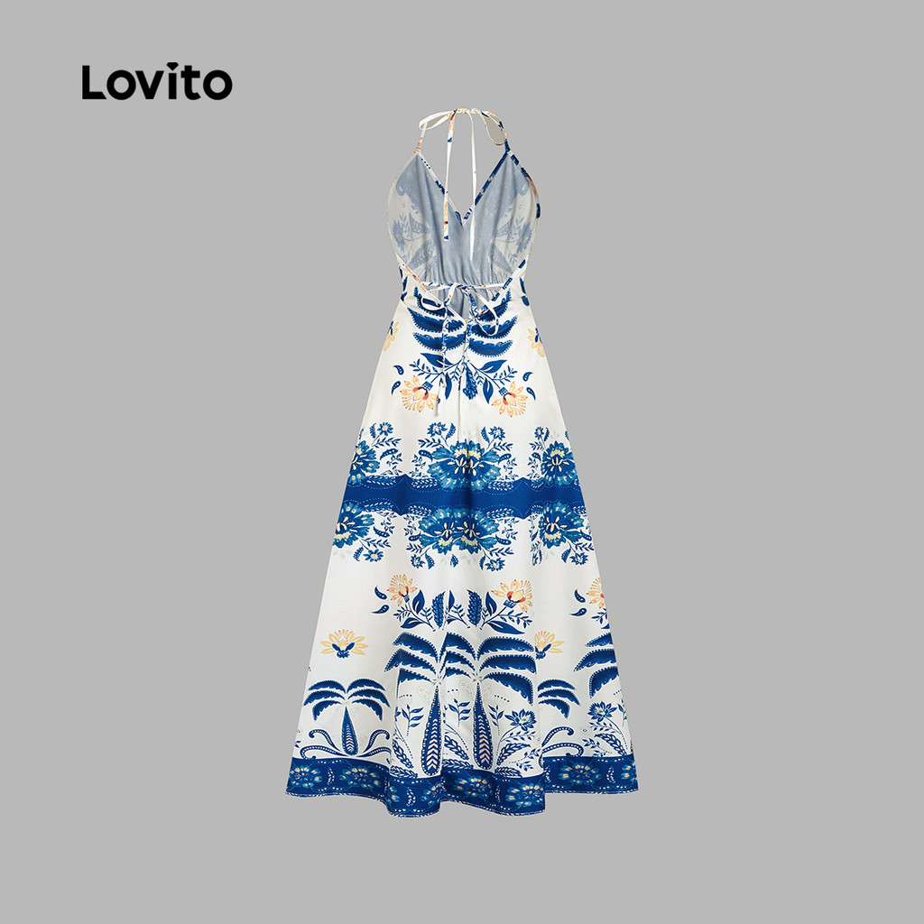 Lovito Vestido Estilo Boho com Amarração para Mulheres Primavera/verão LBL31248