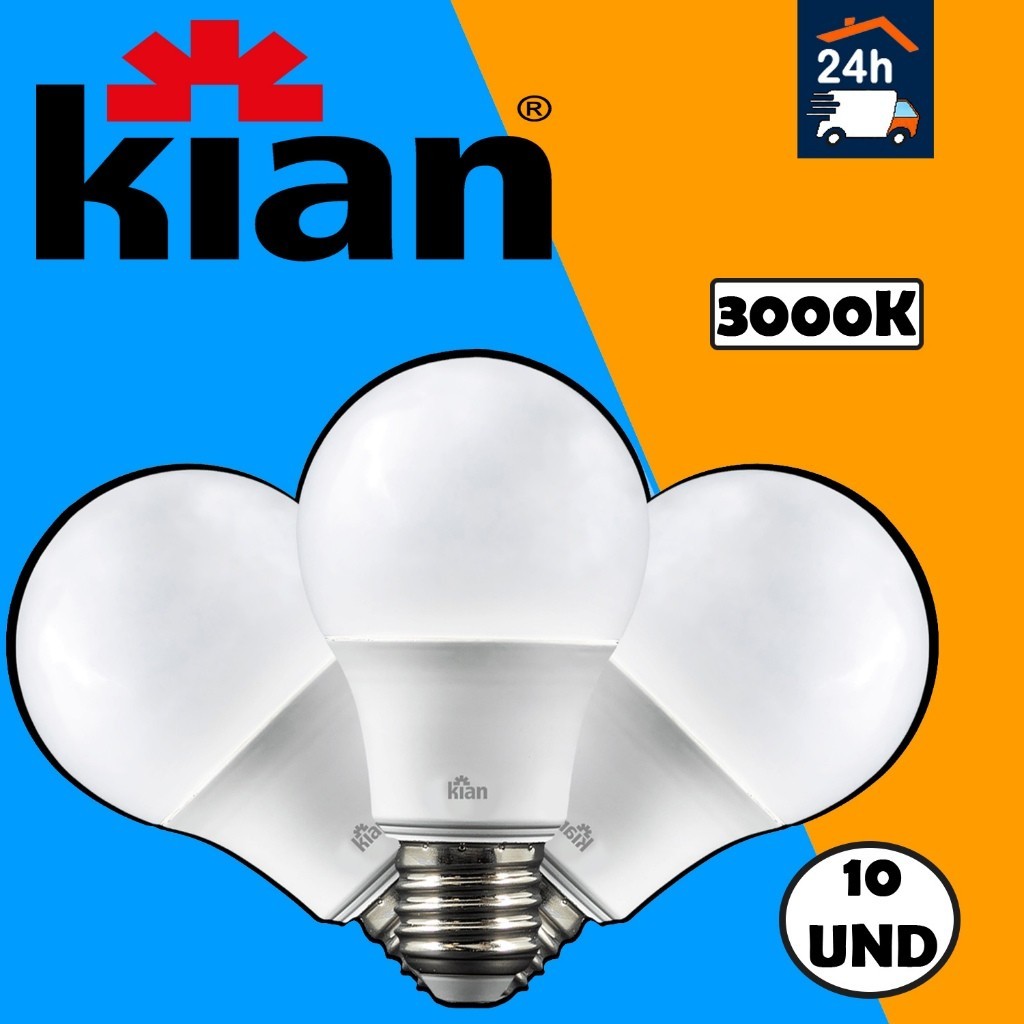 Kit 10 Lâmpadas LED Bulbo Amarelo 3000K Bivolt - Kian