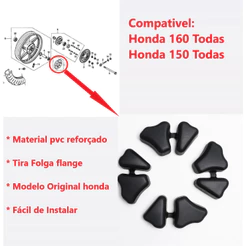Kit Borracha da Coroa Coxim Bucha Tira Folga Flange Roda Traseira Honda CG 150/160 Titan Fan Start