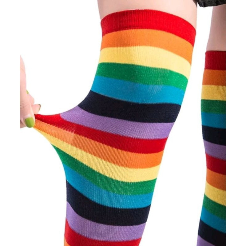 Meia Listrada Colorida Longa Iris Raibow Carnaval fantasia festa 7/8 Geek Sexy Pin Up Cosplay — imagem 2 de 2