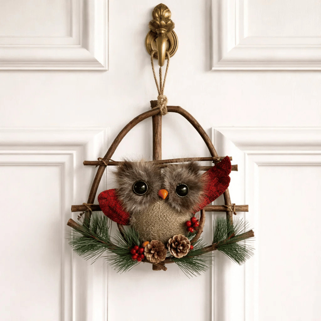 Guirlanda Natal Galhos c/ Coruja 20cm - Wincy Natal / Decoração Porta Árvore Casa