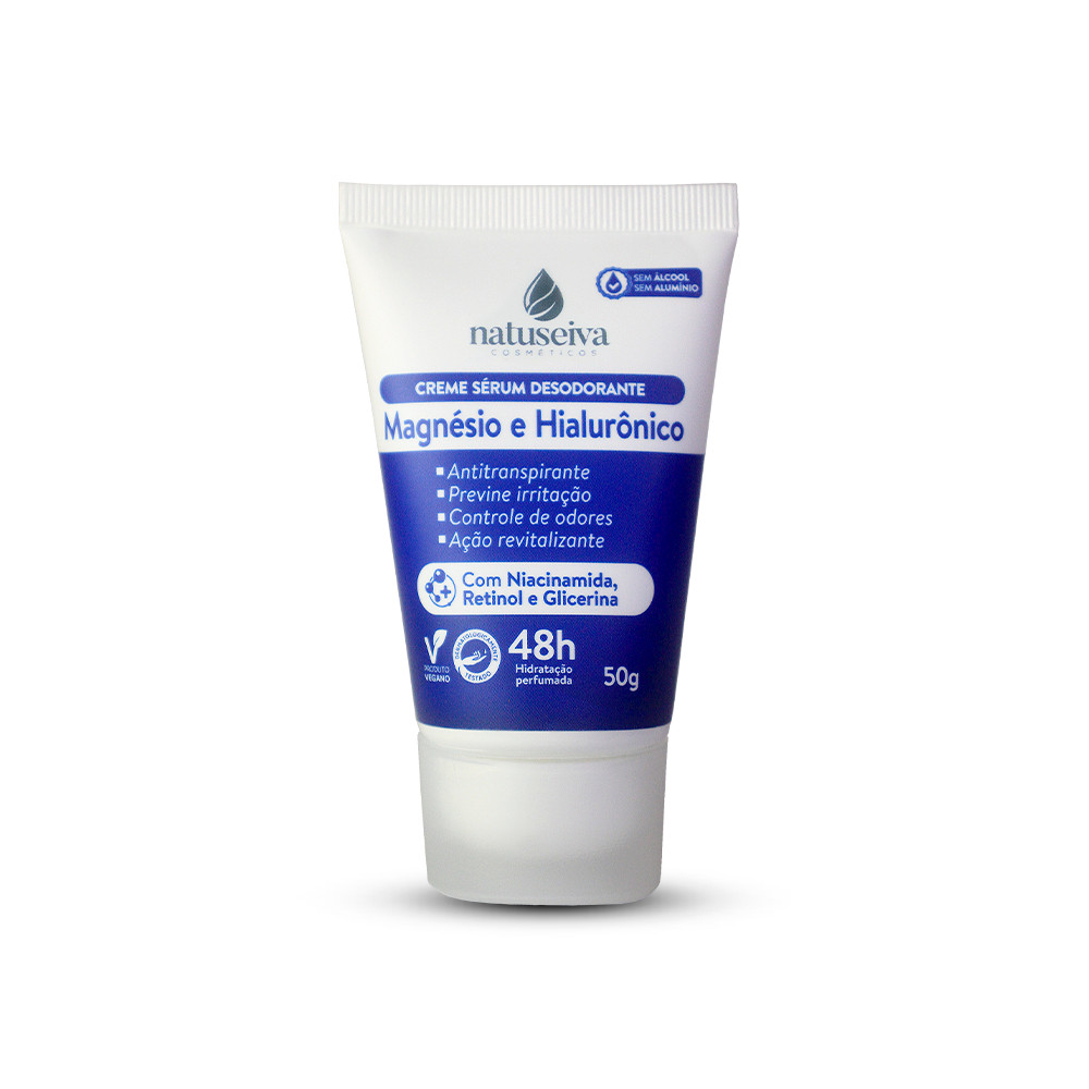 Creme Sérum Desodorante Natuseiva Magnésio e Hialurônico 50g | Hidratação, Conforto e Proteção 48h
