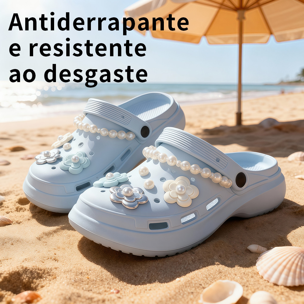 Babuche Plataforma Feminina Leve Macia Confortavel Anti-deslizamento com Bottons Removíveis Ideal para Passeios e Lazer em Oferta na Shopee