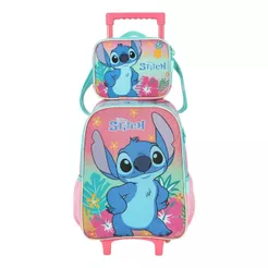 Kit Mochila de Rodinha e Lancheira Stitch e Angel Luxcel