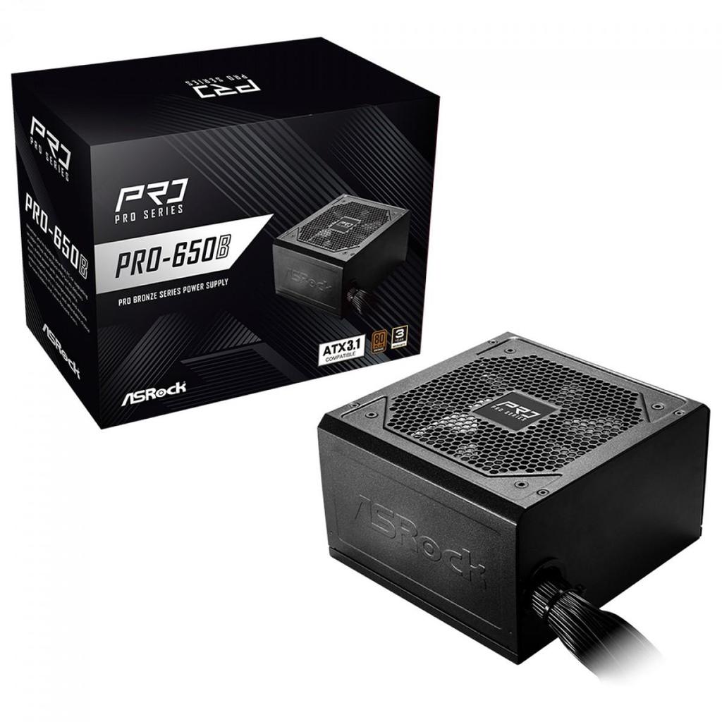 Fonte ASRock Pro, 650W, 80 Plus Bronze, ATX 3.1, PFC Ativo, Preto, PRO-650B em Oferta na Shopee