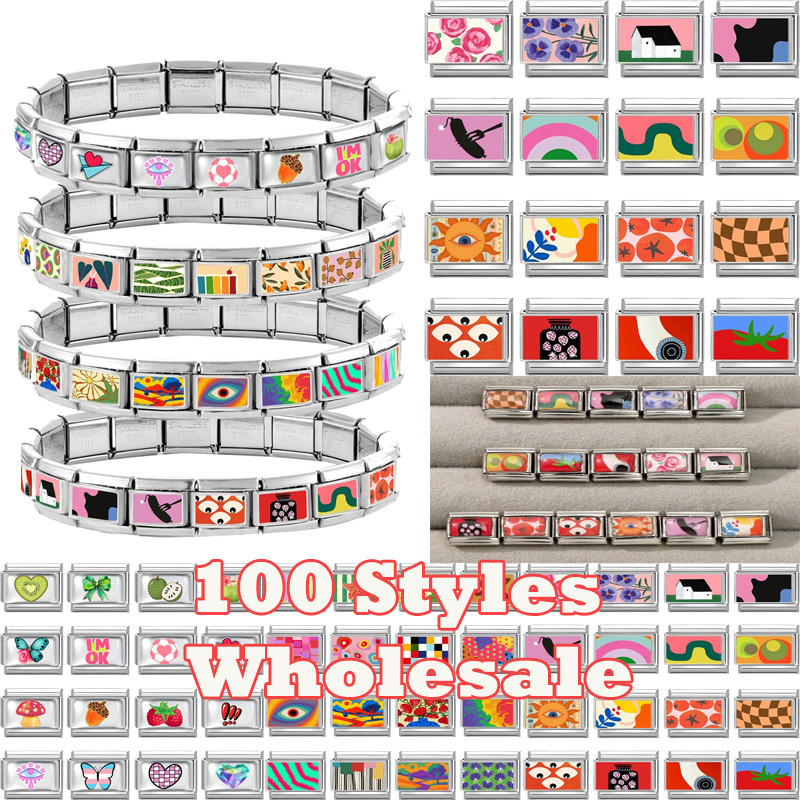 Y2K Atacado Coração Flores Italiano Charme Link Caber 9mm Jóias De Aço Inoxidável DIY Fazendo Pulseiras Femininas Presen em Oferta na Shopee