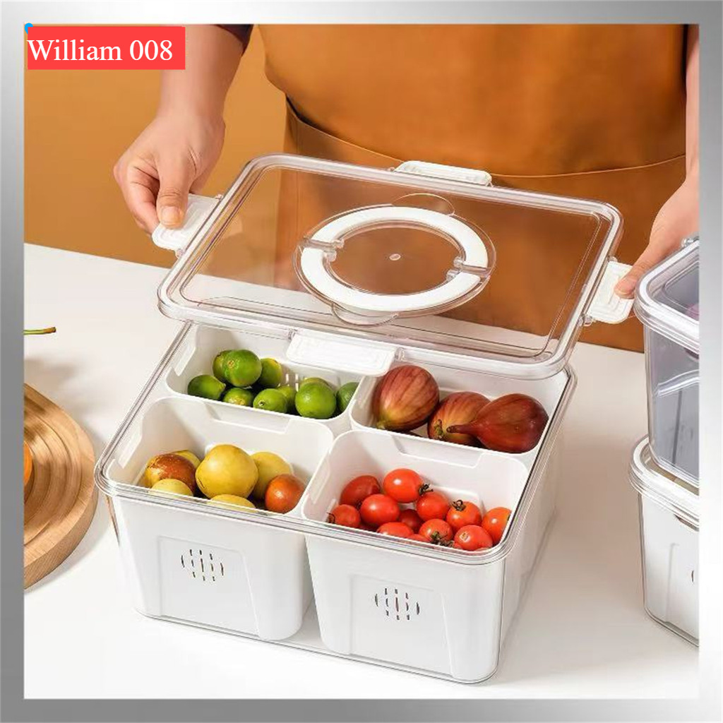 Caixa Organizadora de Alimentos Transparente Geladeira Empilhável Multiuso com Divisórias  0014