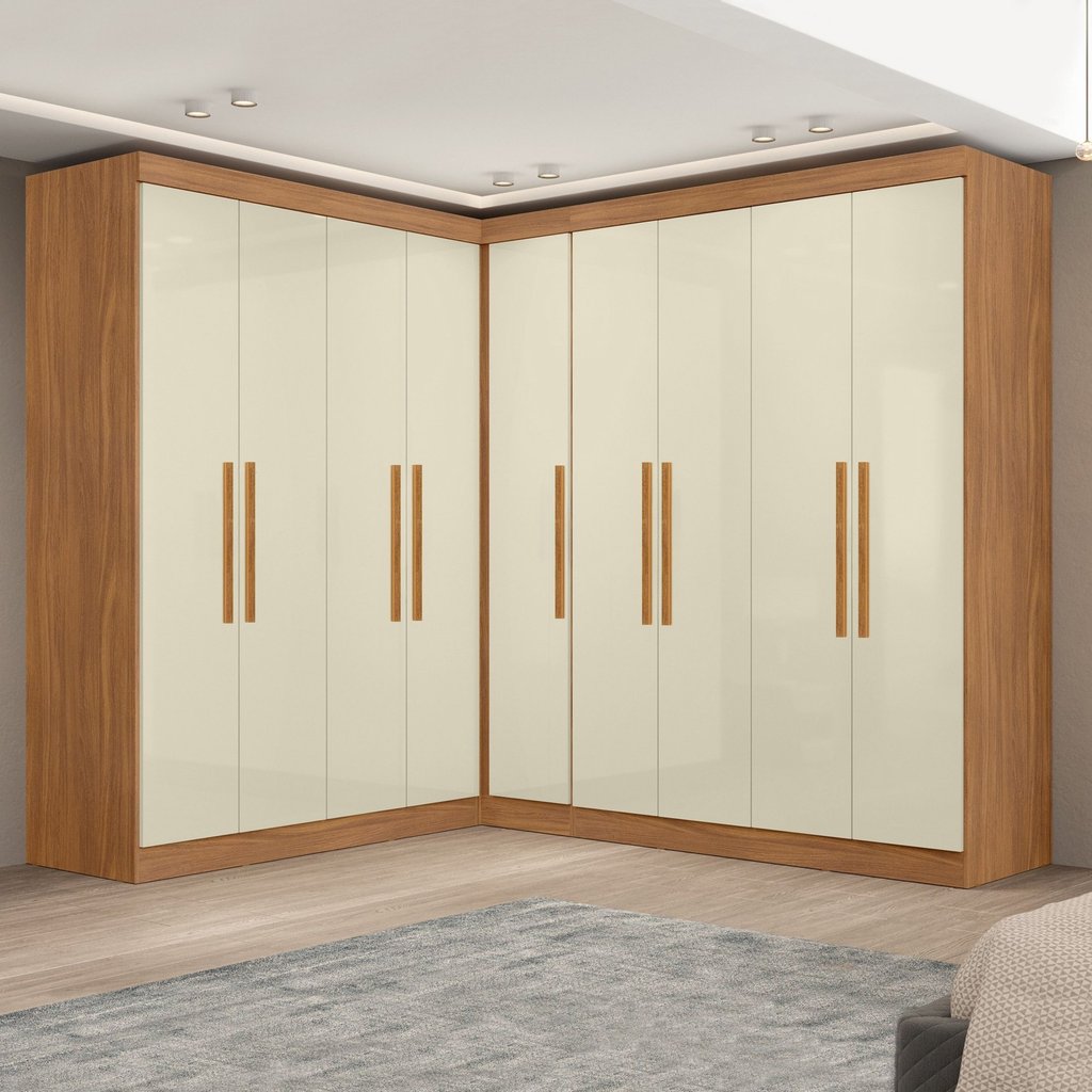 Guarda-roupa Modulado de Canto 9 Portas e 4 Gavetas Paris Cinamomo/Off White em Oferta na Shopee