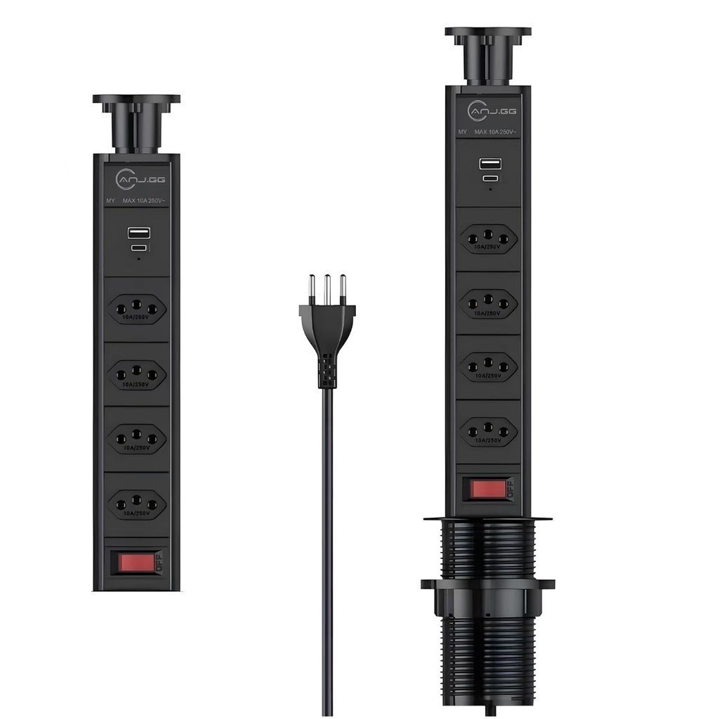 Torre Tomada Embutir Retrátil Mesa Multiplug Usb Tipo-c Bivolt