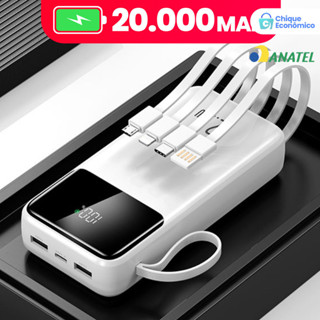 Power Bank 20000mAh com Visor Digital: Carregamento Ultra-Rápido e 4 Portas USB, Carregador Portátil em Oferta na Shopee