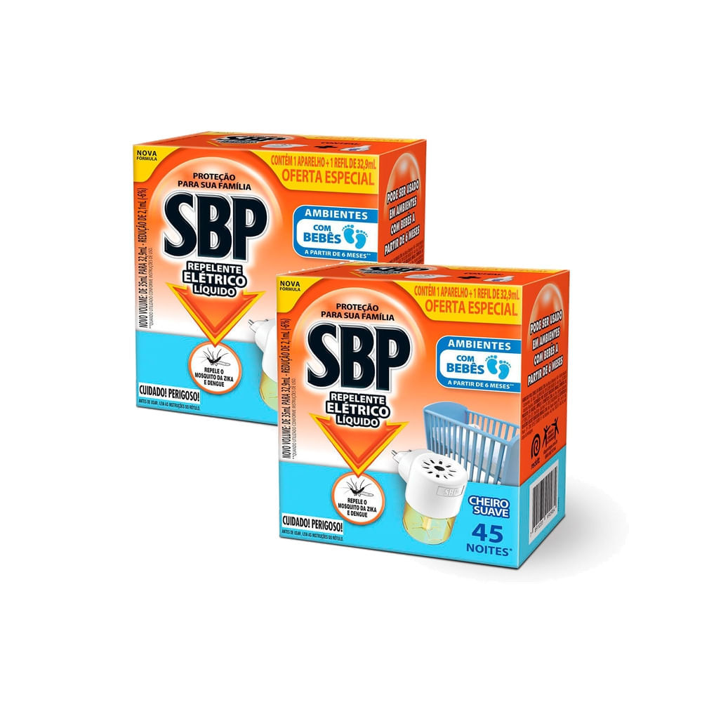 Kit 2 Repelente Elétrico Líquido SBP 45 Noites Cheiro Suave com 1 Aparelho + 1 Refil de 35ml Oferta Especial em Oferta na Shopee