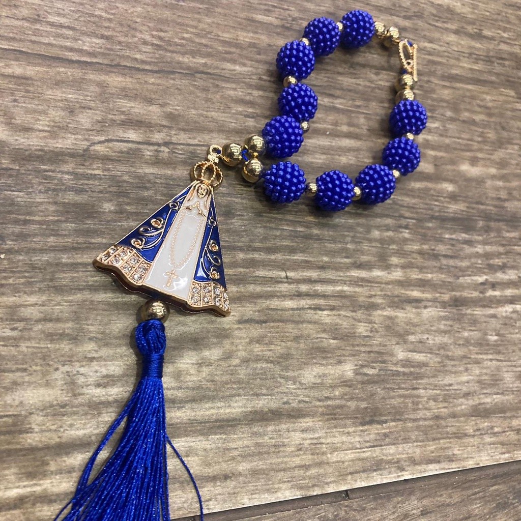 Dezena decorativa de Nossa Senhora Aparecida perola amora azul com fecho