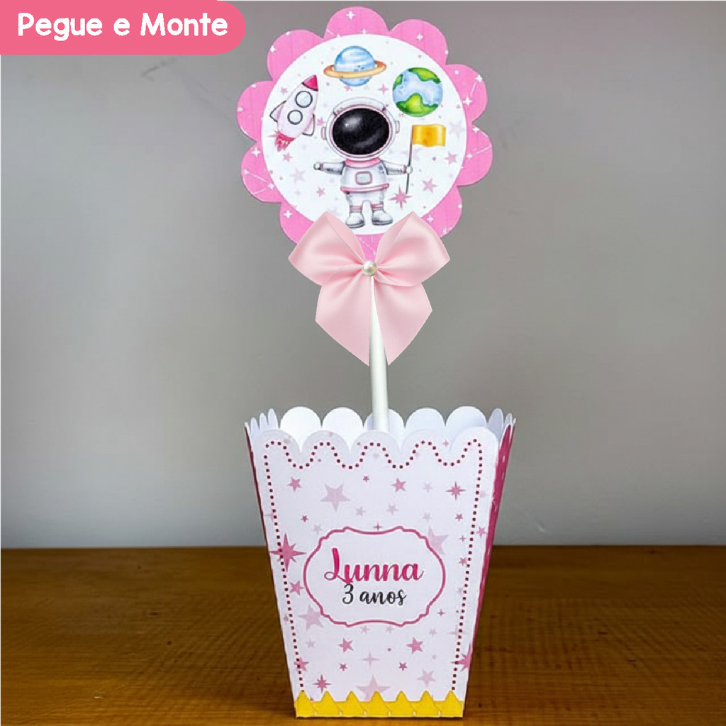 Centro de Mesa Cachepô Astronauta Menina | Cachepot | Personalizados | Lembrancinhas | (Pegue e Monte)