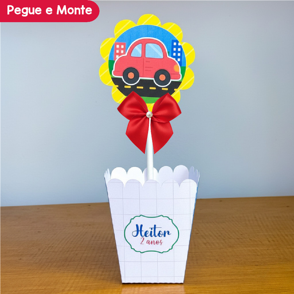 Centro de Mesa Cachepô Carrinhos Coloridos | Cachepot | Personalizados | Lembrancinhas | (Pegue e Monte)