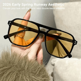 Óculos de sol retrô oversized com armação dupla, proteção UV, um item essencial para o in…