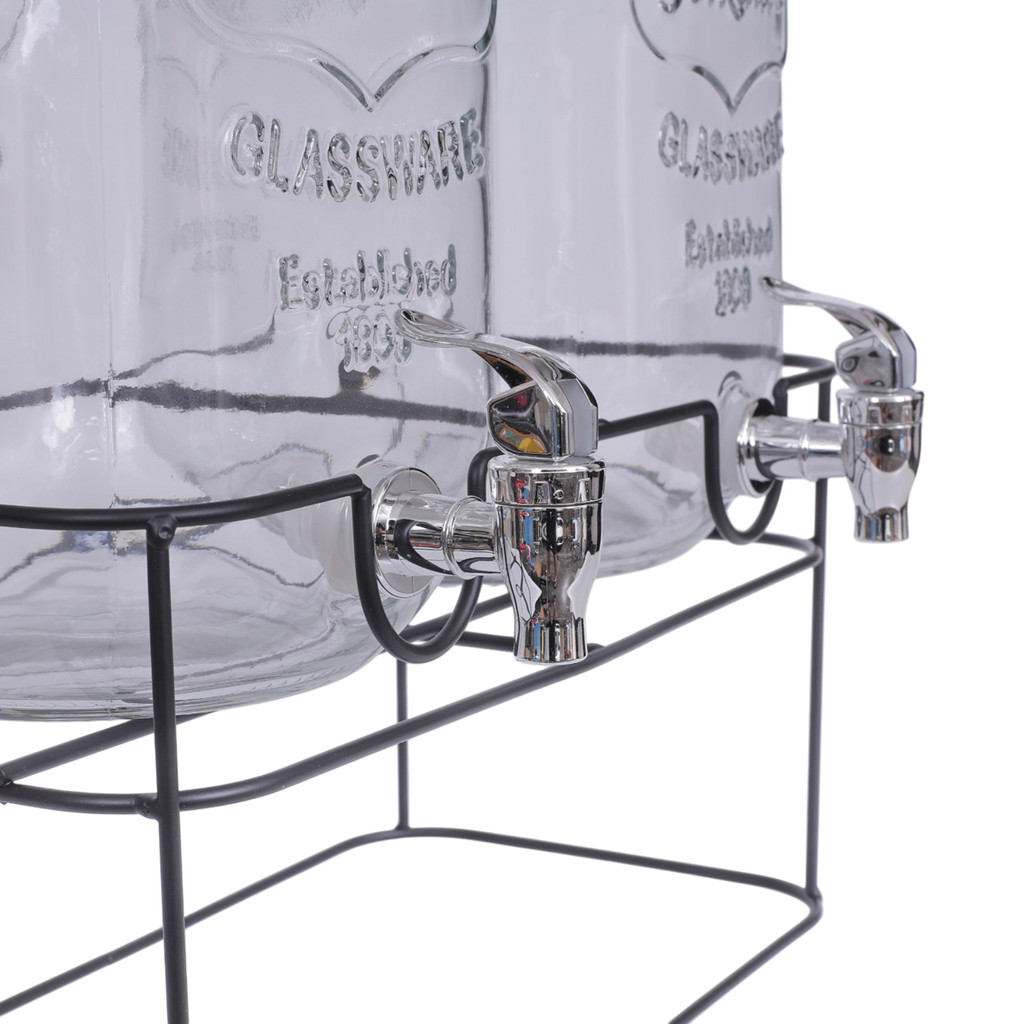 Kit 2 Suqueiras Refresqueiras 5L cada de Vidro com Suporte e Torneira para Água, Sucos e Drinks
