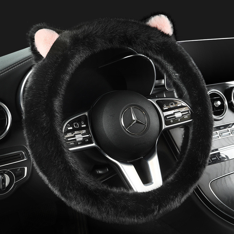 2023 novo estilo orelhas de gato pelúcia inverno capa volante do carro quatro estações alta qualidade estoque pronto