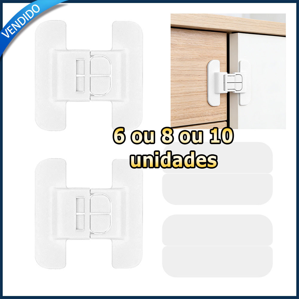 Kit 6/8/10 Fechadura de segurança para geladeiras/freezers fechadura para gavetas com fita adesiva dupla-face Branco