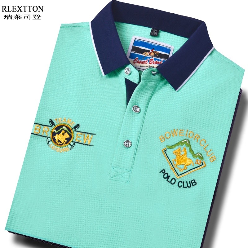 Verão masculino lapela de manga curta camiseta POLO masculina High-End bordado cor clara roupas de verão roupas superior