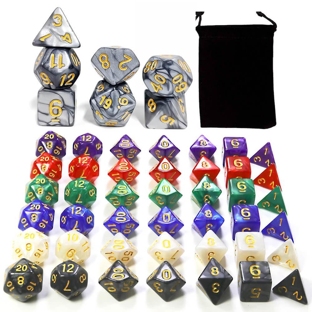 Kit 7 Dados para RPG Perolizados com Bolsa RPG D&D Pathfinder Várias Cores Tabuleiro