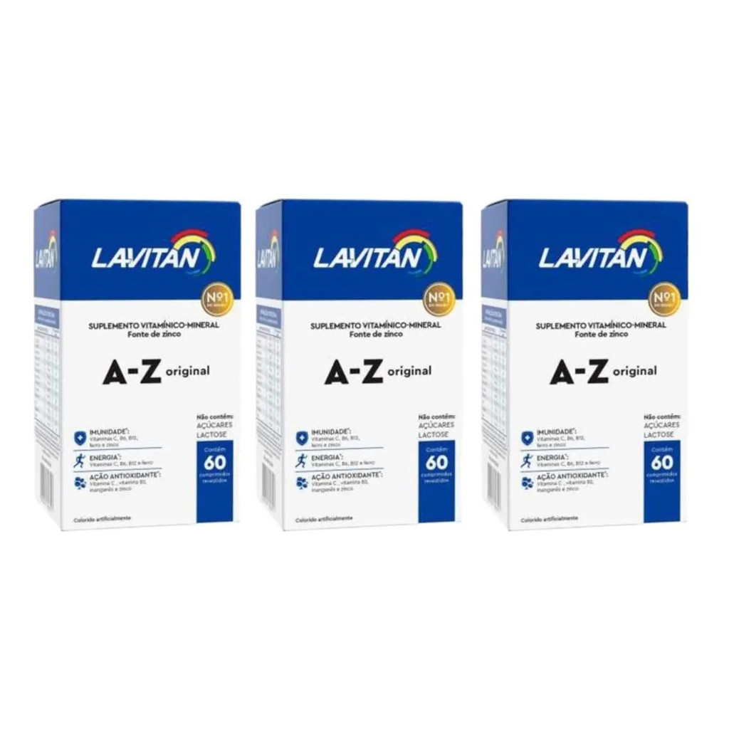 Kit 3 Frascos Multivitamínico A-Z Lavitan Homem Com 60 Capsulas Cada