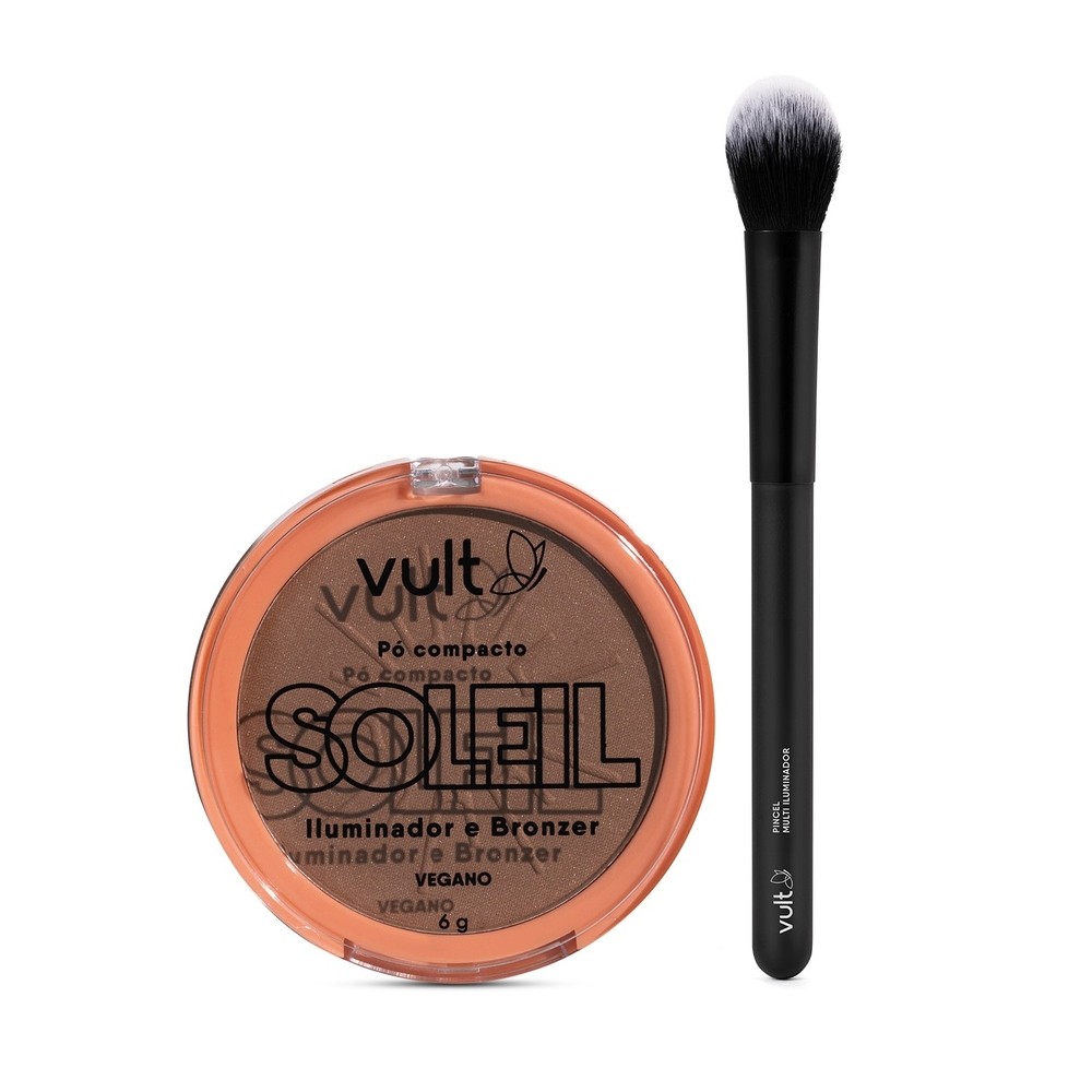 Combo Vult Make: Pó Compacto Iluminador e Bronzer 6g + Pincel Multi Iluminador