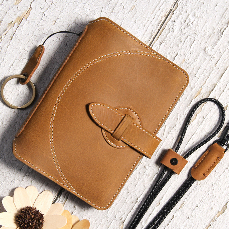 Saco de passaporte multifuncional titular do documento saco de armazenamento cavalo louco fivela de couro titular do pas