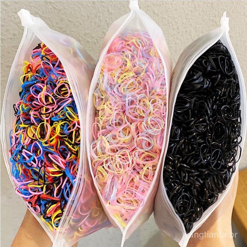 500/1000/2000 Peças Bolsa Elástico De Cabelo Feminino Descartável Multicolorido