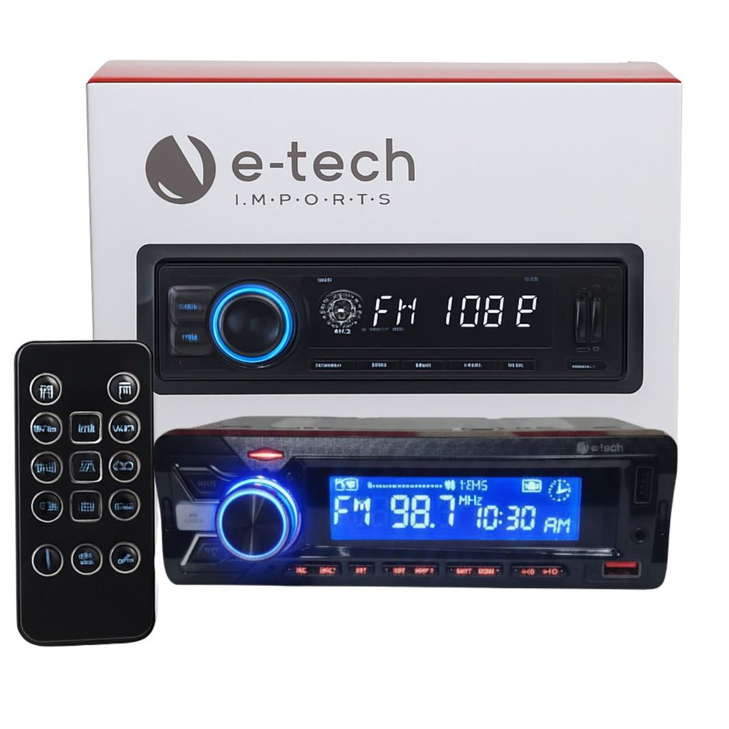 AUTO RADIO FM MP3 E TECH COMBAT PLUS BLUETOOTH USB CARREGA CELULAR SOM AUTOMOTIVO