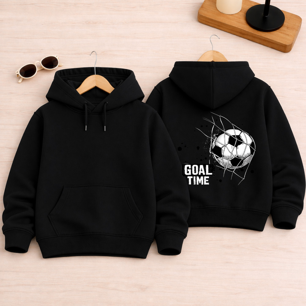 Blusa de Frio Infantil Canguru Futebol Goal Time Com Capuz Estampa DTF Confortável