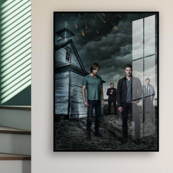 Quadro Decorativo Sobrenatural Dean Sam Castiel e Crowley Serie Sala Quarto Hall