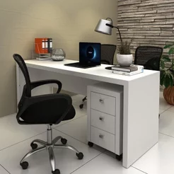 Conjunto 2 Peças com Escrivaninha Mesa Escritório ME4185 e Gaveteiro ME4108 180cm Branco Branco