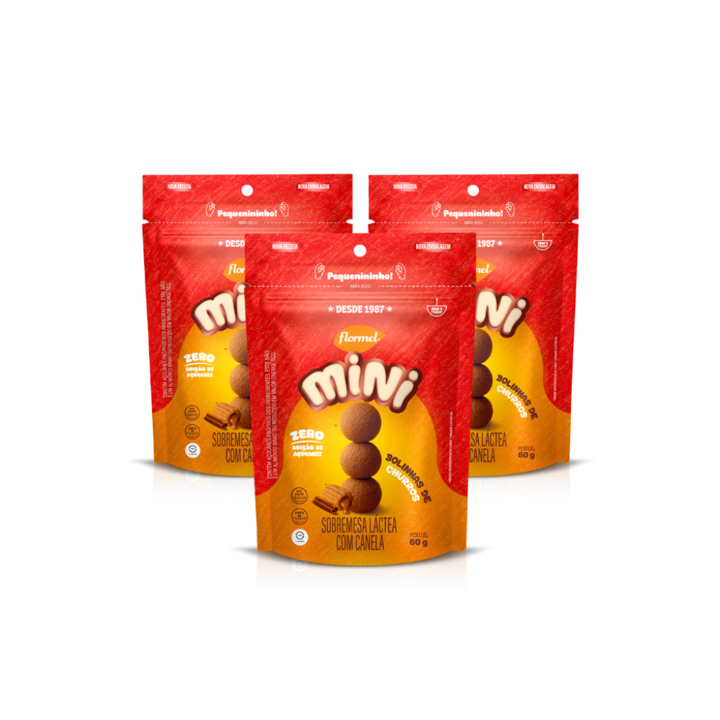 Kit MINI Bolinhas de Churros Flormel Zero Açúcar 60g com 3 Unidades em Oferta na Shopee