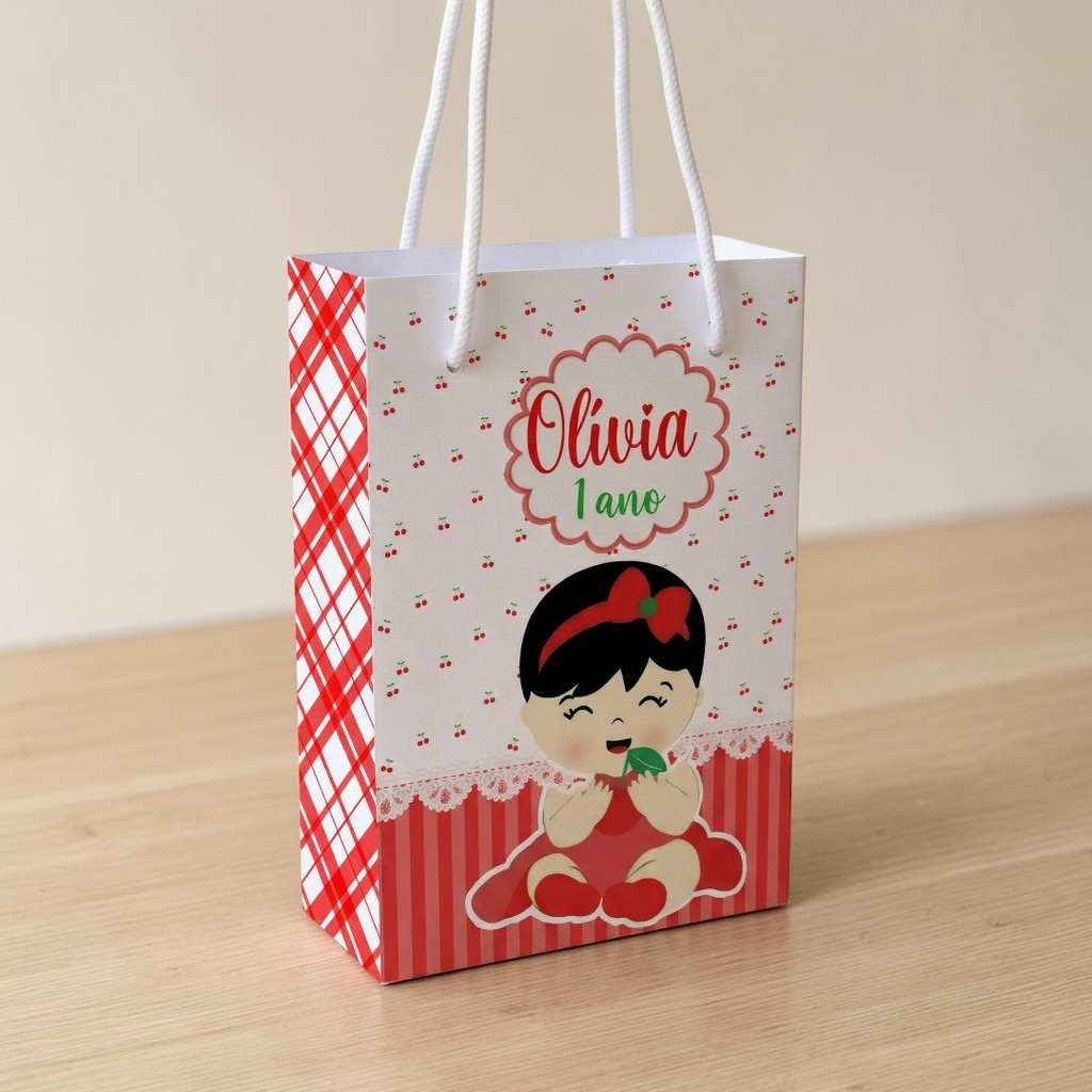 Sacolinha personalizada CEREJINHA  PEGUE E MONTE | Personalizados lembrancinhas mimos