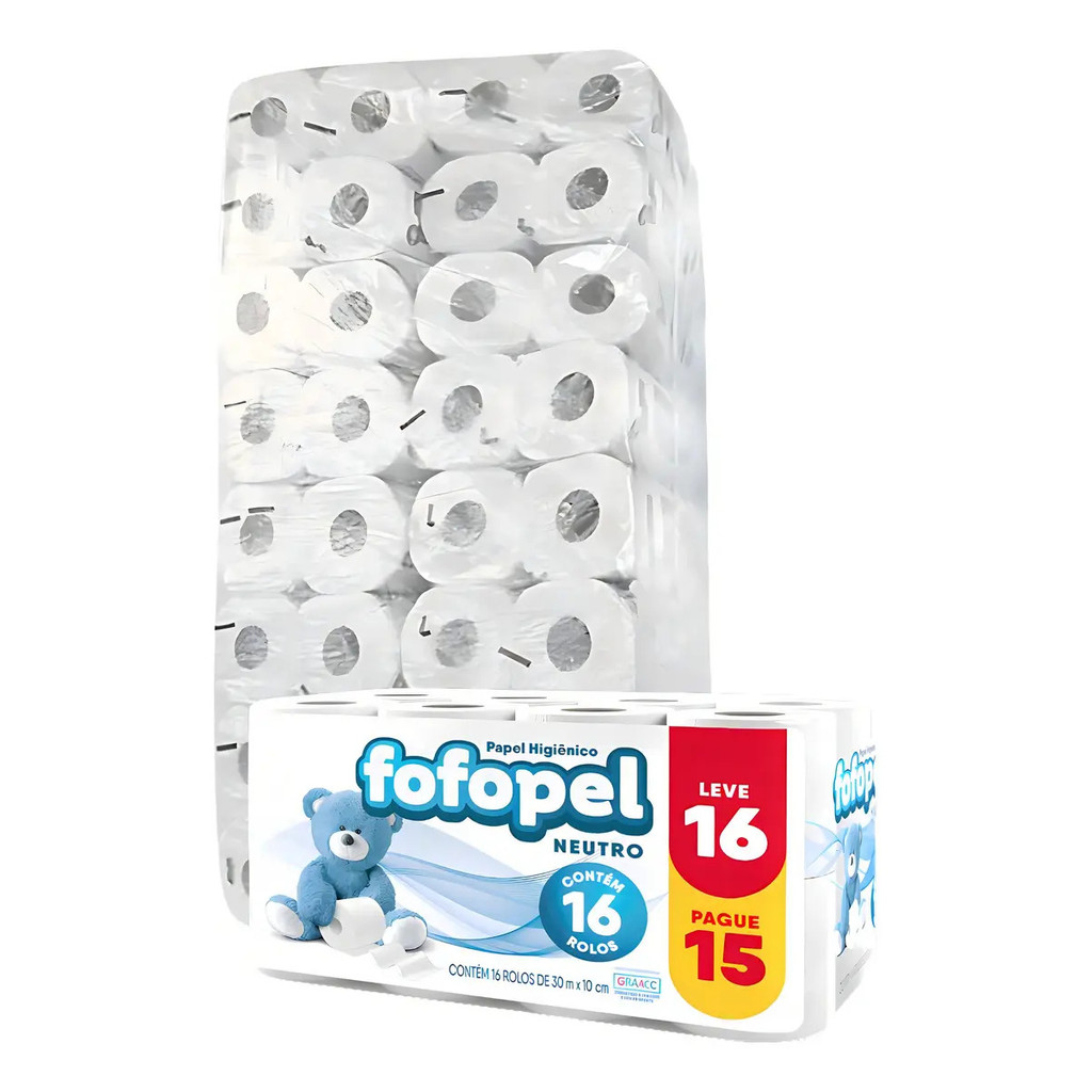 Papel Higiênico Folha Simples Fofopel 30m Fardo 64 Rolos