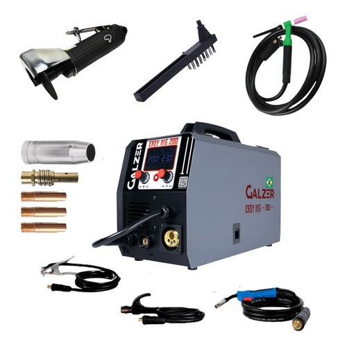 Máquina Inversora  Solda 3/1 Mig Tig Mma 200a 220v Galzer C Tocha Tig Easymig200a - Kit Cortador Tocha Seca 220v