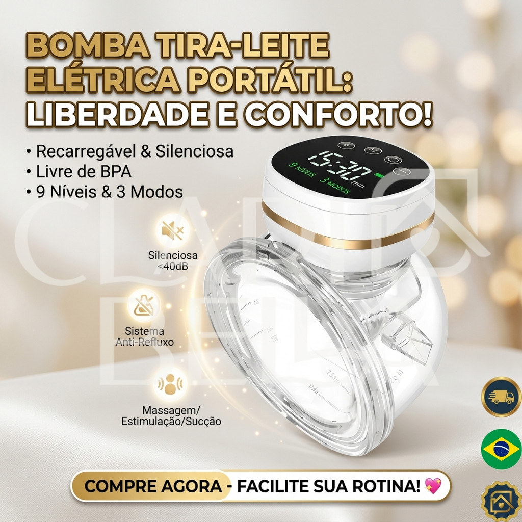 Bomba Tira Leite Elétrica Portátil Recarregável Silenciosa Sem BPA Extração Confortável
