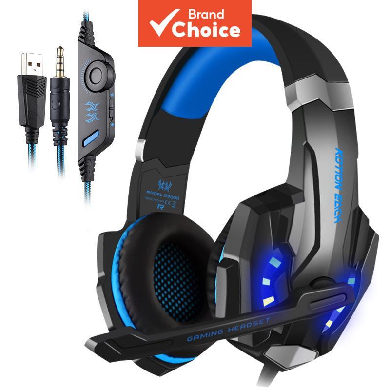 G9000 Fone de ouvido gamer 7.1 com microfone com cancelamento de ruído, sobre-orelha com luz LED e protetores de ouvido