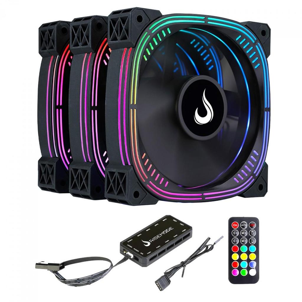 Kit Fan Com 3 Unidades Rise Mode Aura Pro Black, ARGB, 120mm, RM-AUB-02-ARGB em Oferta na Shopee