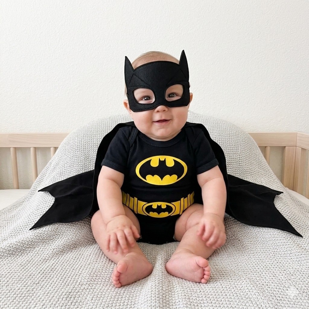 Conjunto Bebê Batman Preto com Máscara e Capa | Fantasia Infantil Super Herói Ensaio Foto