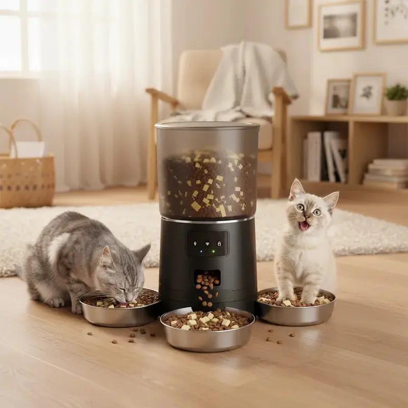 Newpet Alimentador Automático Pet 6L Programável Dispensador Ração Gatos Cachorros Com 3 Tigelas -Bivolt